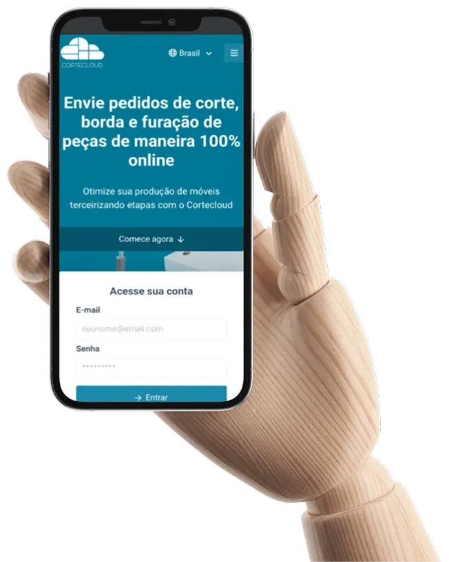 Plataforma CorteCloud aberta em um celular